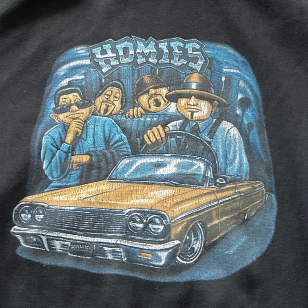 Vintage 90's Homies Lowrider Graphic Hoodie Black Mens Large Style Streetwear - Picture 9 of 12